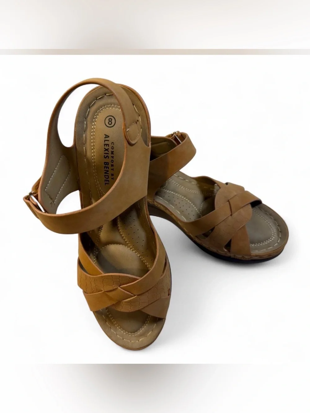 Alexis Bendel Women's Tan Wedge Sandals with Adjustable Strap size: 8